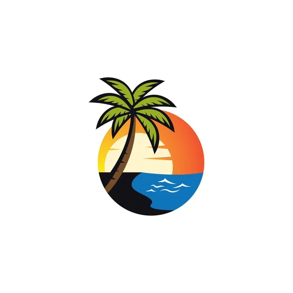 Tramonto Spiaggia Logo Vettoriale Icona Illustrazione Design — Vettoriale Stock