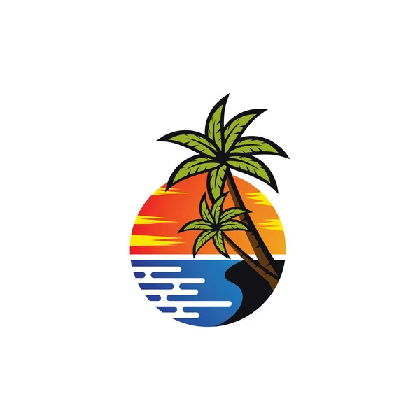 Sunset Beach Logo Wektor Ikona Projekt Ilustracji — Wektor stockowy