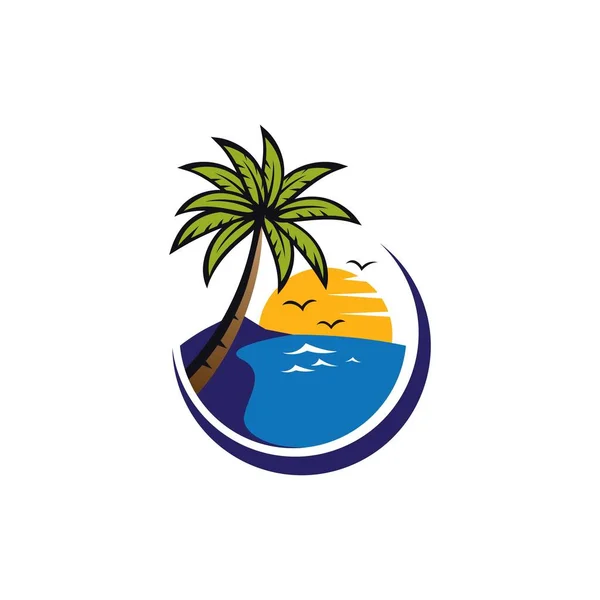 Sunset Strand Logo Vector Pictogram Illustratie Ontwerp — Stockvector