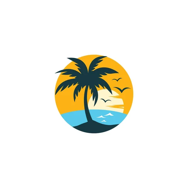 Sunset Beach Logo Wektor Ikona Projekt Ilustracji — Wektor stockowy