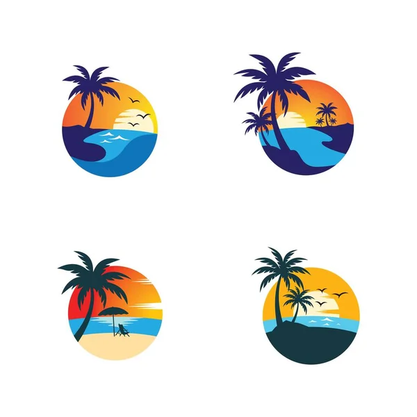 Sunset Playa Logo Vector Icono Ilustración Diseño — Vector de stock