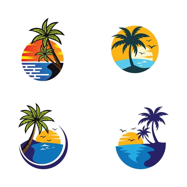 Tramonto Spiaggia Logo Vettoriale Icona Illustrazione Design — Vettoriale Stock