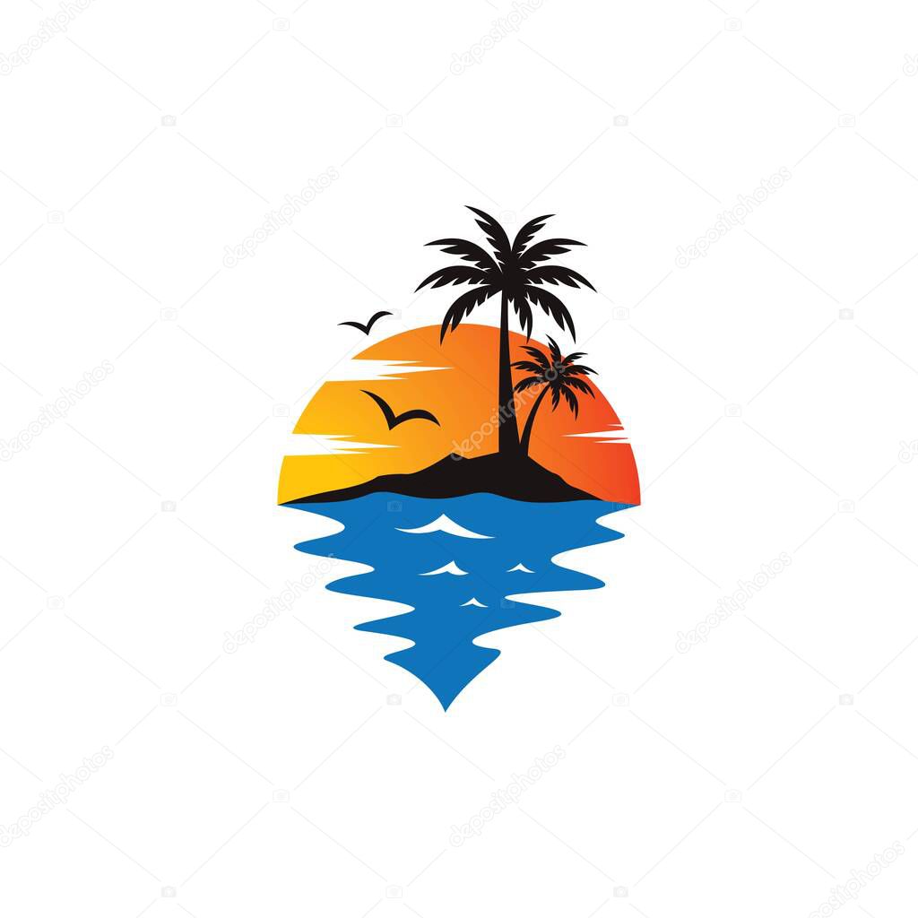 Sunset beach logo vector icon illustration design