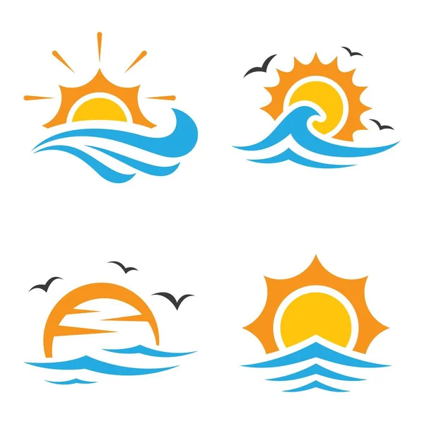 Sunset Beach Logo Zdjęcia Projekt Ilustracji — Wektor stockowy