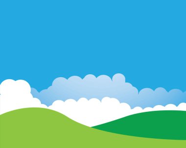 Mavi gökyüzü ve bulutlu dağ vektör illüstrasyonu