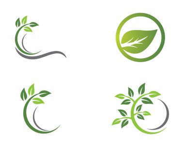 Yeşil yapraklı ekoloji doğa element ikonu logoları