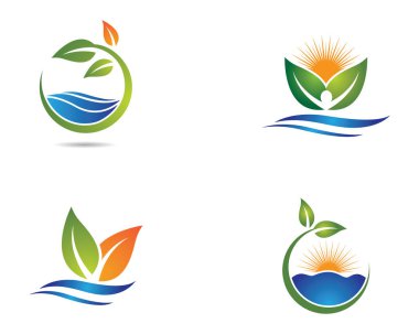 Yeşil yapraklı ekoloji doğa element ikonu logoları