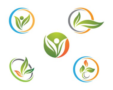 Yeşil yapraklı ekoloji doğa element ikonu logoları