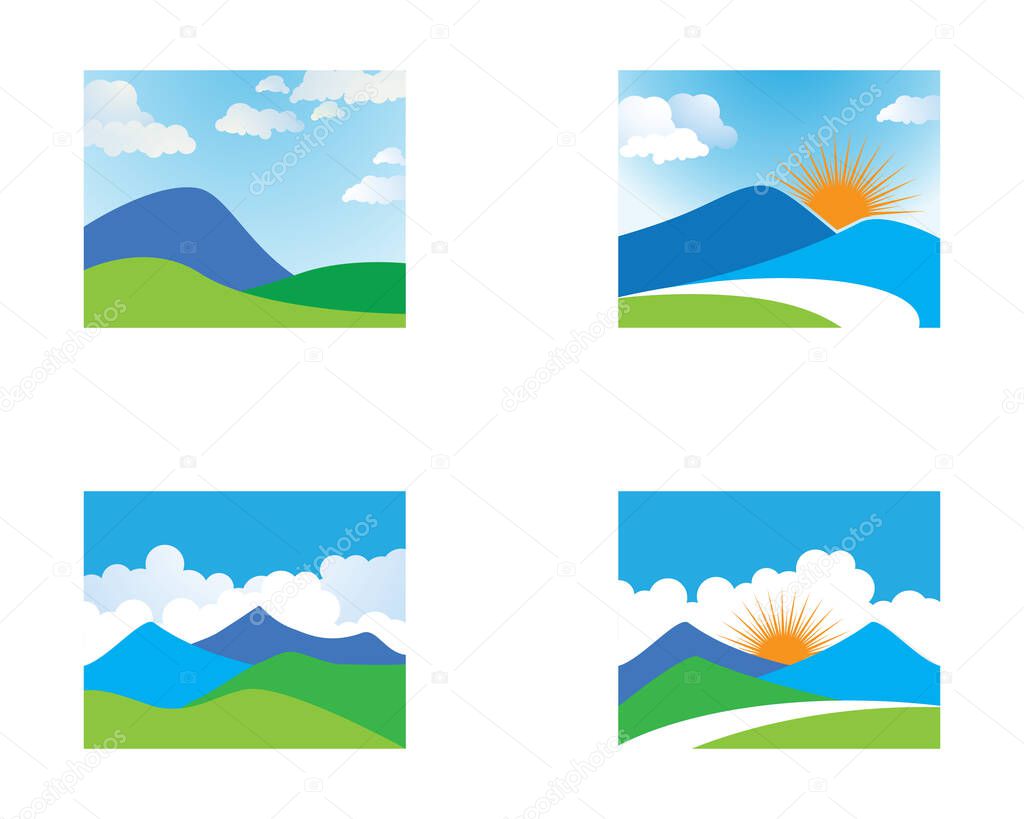 Mountain vector icon illustration with blue sky and cloud