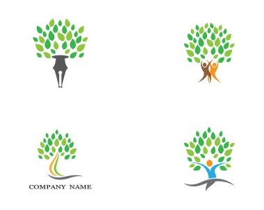 Yeşil yapraklı ekoloji doğa element ikonu logoları
