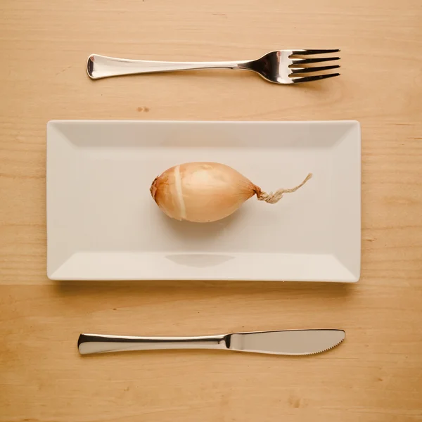 Dieta vegana baja en carbohidratos cebolla cruda en plato rectangular — Foto de Stock