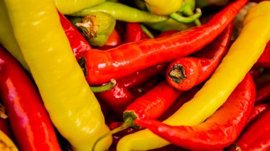 Fresh yellow and red pepper in the market