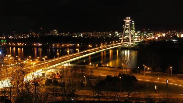 Bridge Bratislava Lights Night — Stockfoto