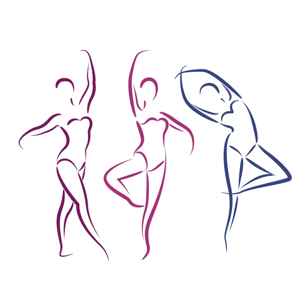 Chicas bailando dibujadas aisladas en blanco — Vector de stock