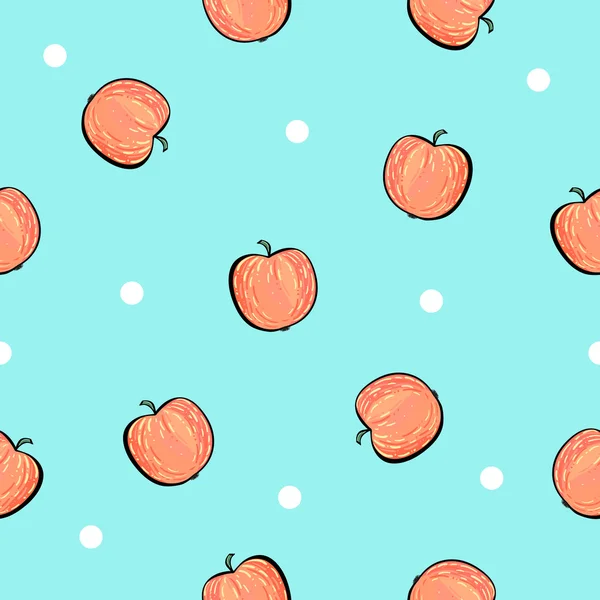 Patrón de manzana roja sin costuras sobre fondo azul — Vector de stock
