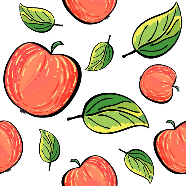 Nahtloses handgezeichnetes Apfelmuster. — Stockvektor