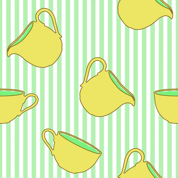 Tea cup varrat nélküli mintát a csíkos háttér — Stock Vector