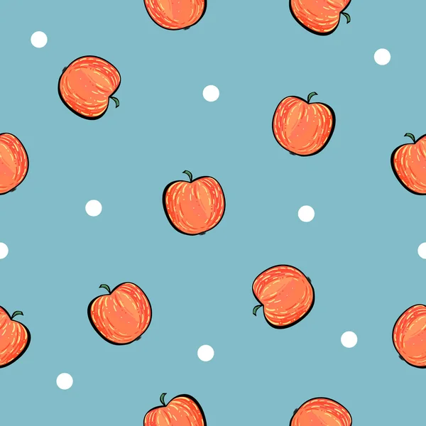 Nahtlose rote Apfelmuster auf blauem Hintergrund — Stockvektor