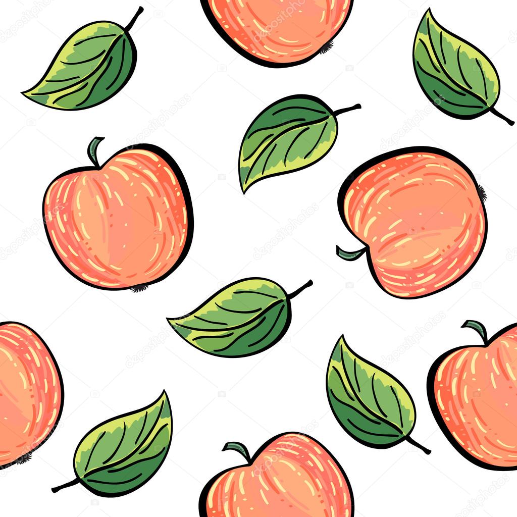 Seamless hand drawn apple pattern.