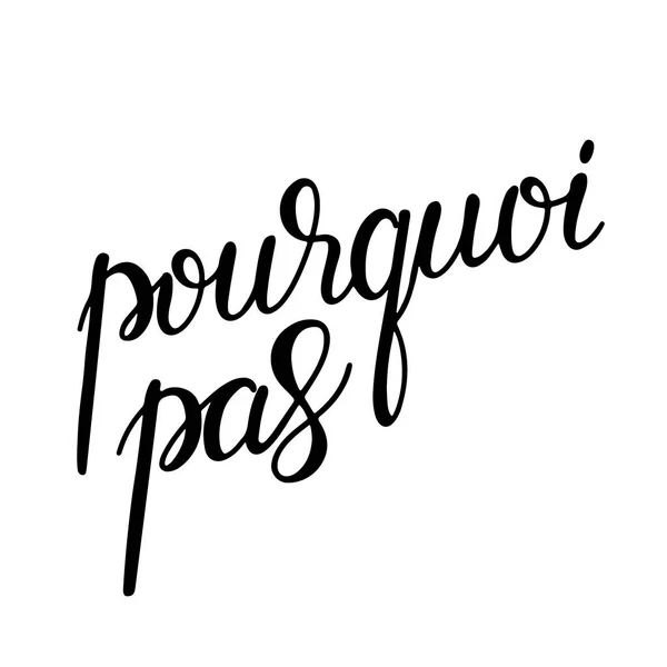 Pourquoi pas. Neden Fransızca değil? El yazısı çizimi. Modern kaligrafi motivasyonu. — Stok Vektör