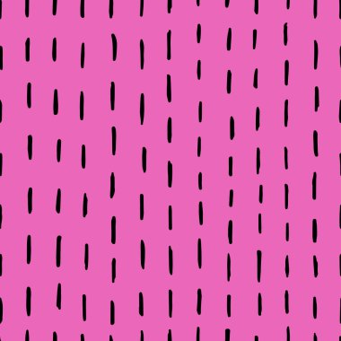 Pembe arka planda soyut siyah fırça darbeleriyle kusursuz geometrik desen.