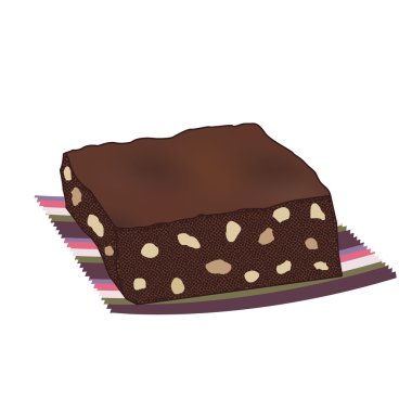 Çizgili bir peçete üzerinde Fındıklı çikolatalı browni kek