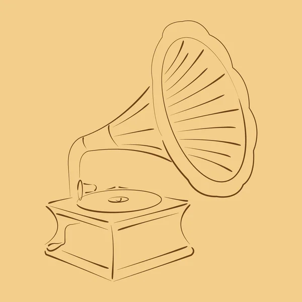 Retro stylized sketched gramophone. Elegant phonograph silhouette. — Stock Vector