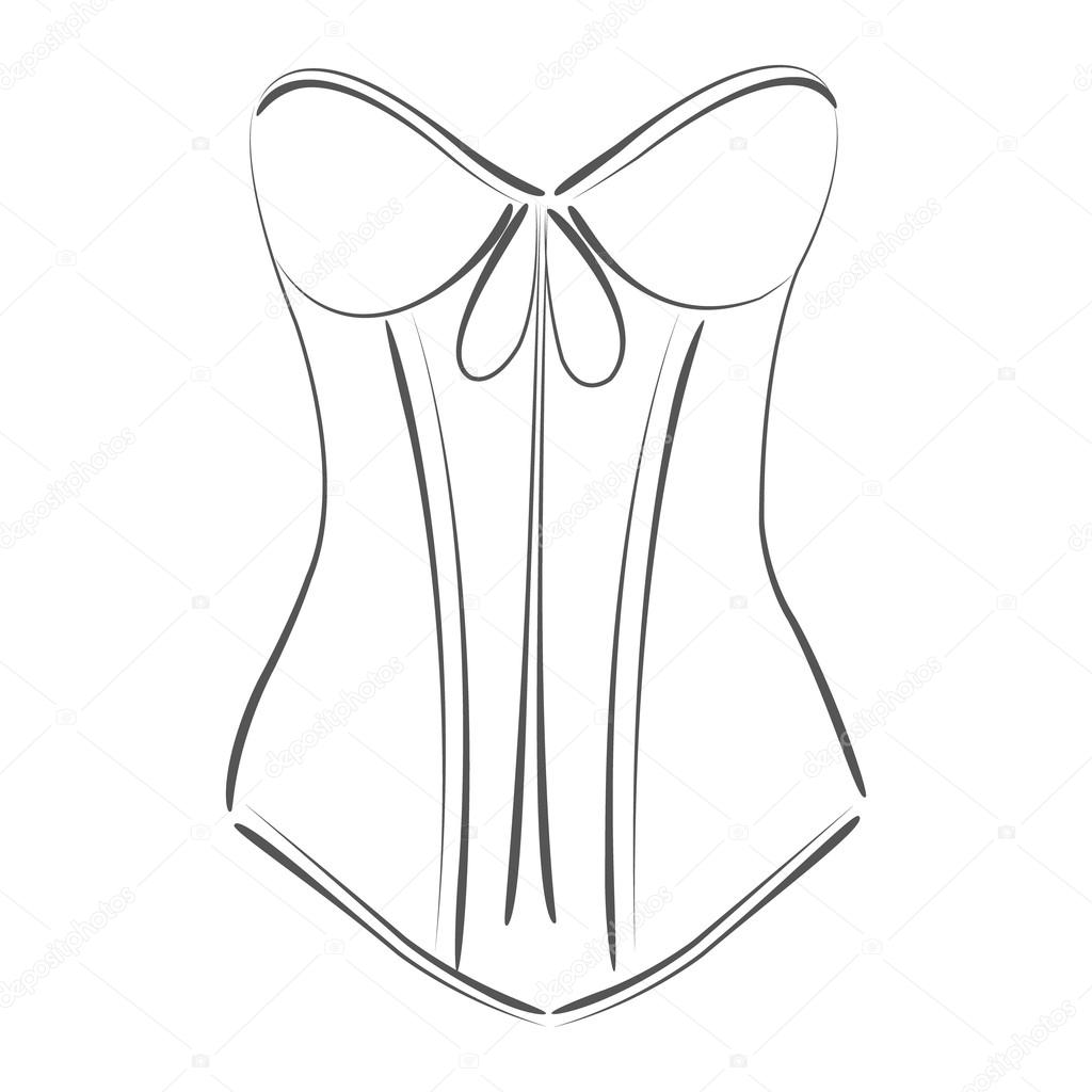 Sketched corset. Design template for label, banner or postcard. Raster illustration.