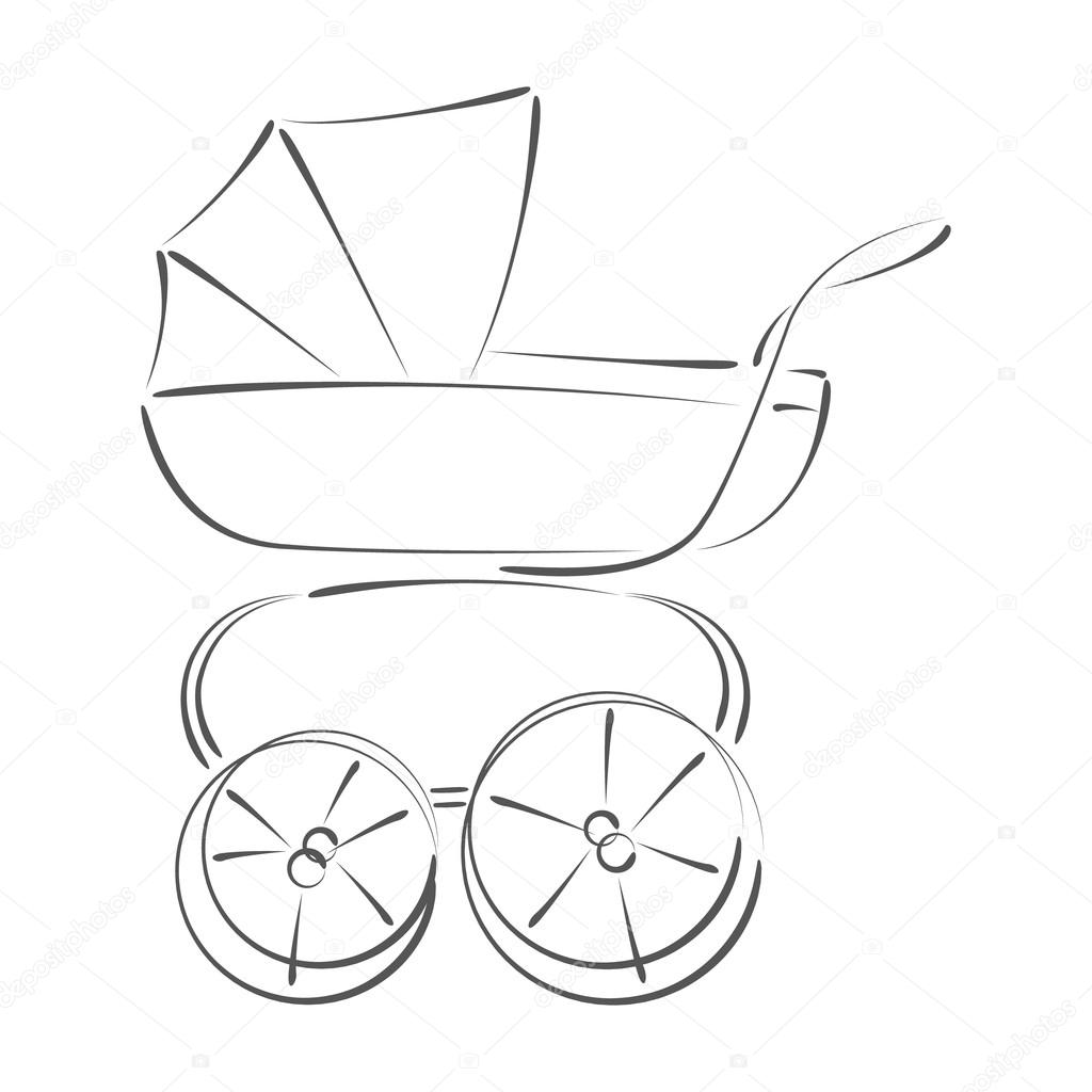 Sketched baby stroller buggy.