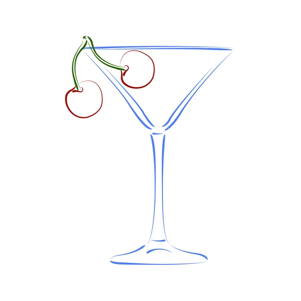 Skissade glas martini och körsbär. — Stock vektor