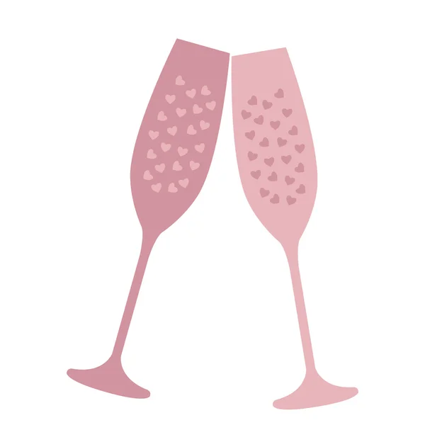 Champagne glas met hart-vormige bubbels. — Stockvector