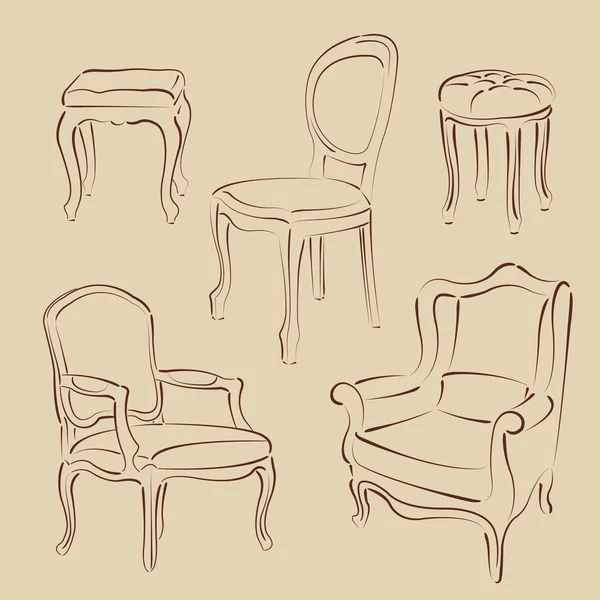 Ensemble de fauteuils et chaises esquissés . — Image vectorielle