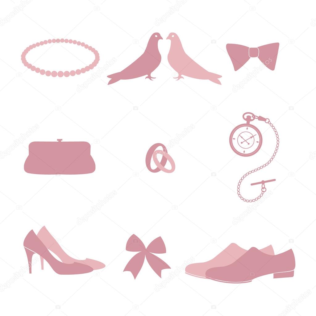 Set of wedding invitation vintage design elements. Vector.