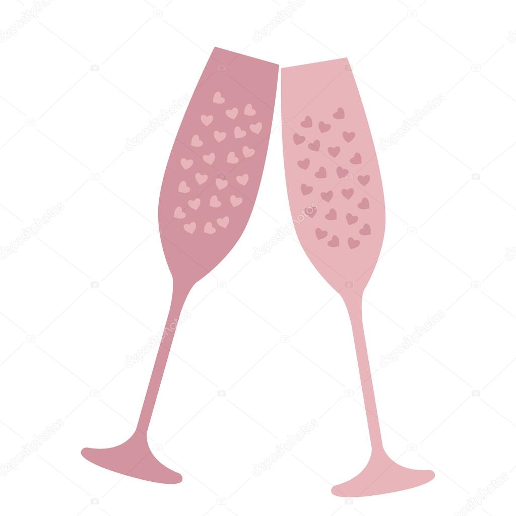 Champagne glass with heart-shaped bubbles.