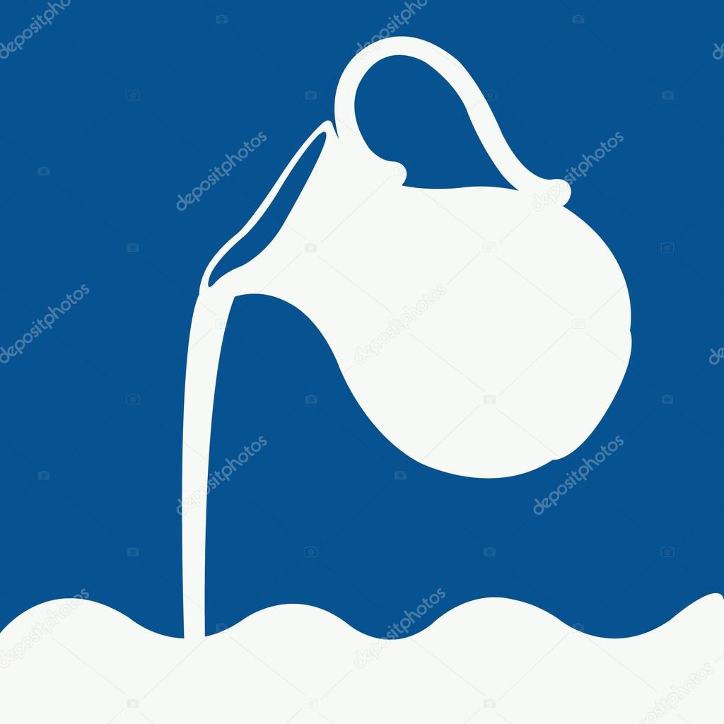 Milk logo in a blue and white. Milk pouring from a jug. Vector.