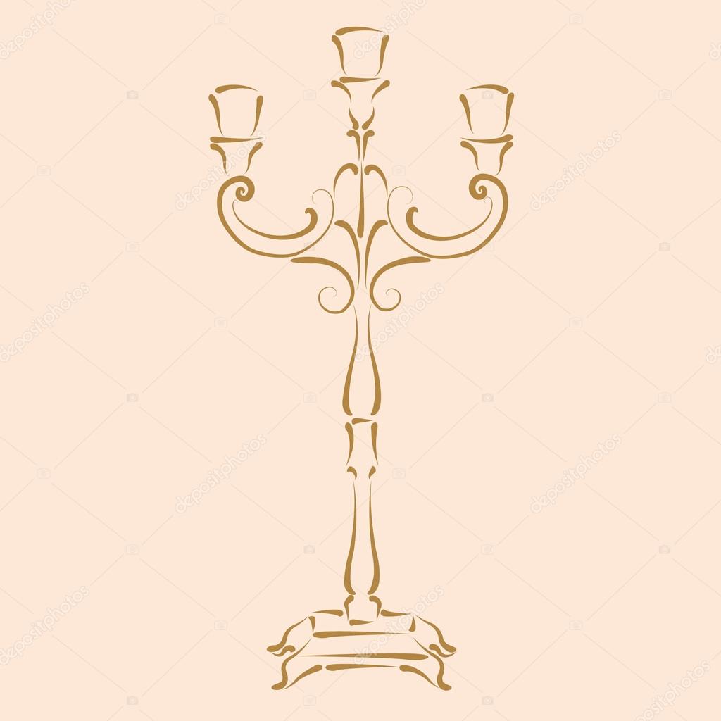 Sketched candle holder. Harmonic colors. Background can be easily removed. Vector.