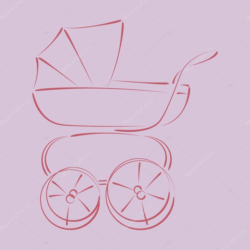 Sketched baby stroller buggy. Harmonic colors. Background can be easily removed. Vector.