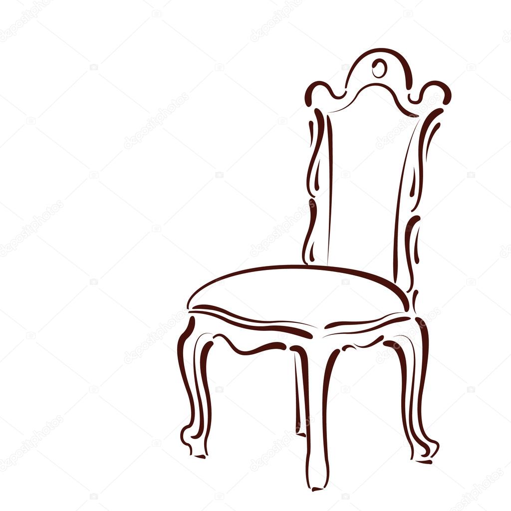 Elegant sketched chair isolated on white background. Design template for label, banner, badge or logo.