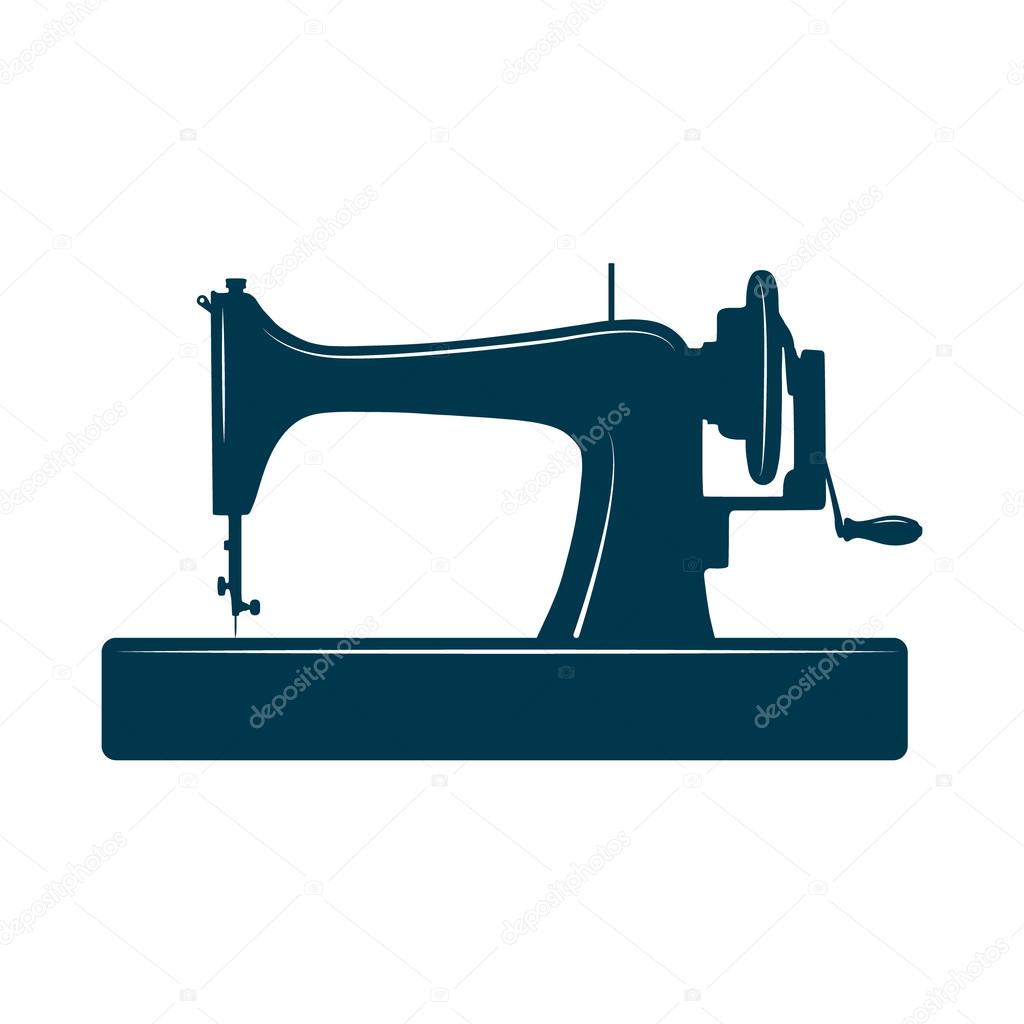 Sewing machine isolated on white background. Design template for label, banner, badge, logo.