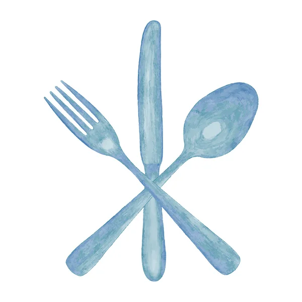 Cuillère aquarelle, couteau et fourchette . — Image vectorielle
