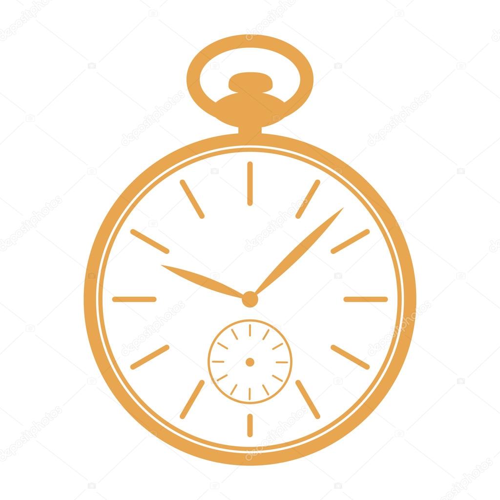Golden pocket watch icon isolated on white background. Design template for label, banner, badge, logo. Vector.