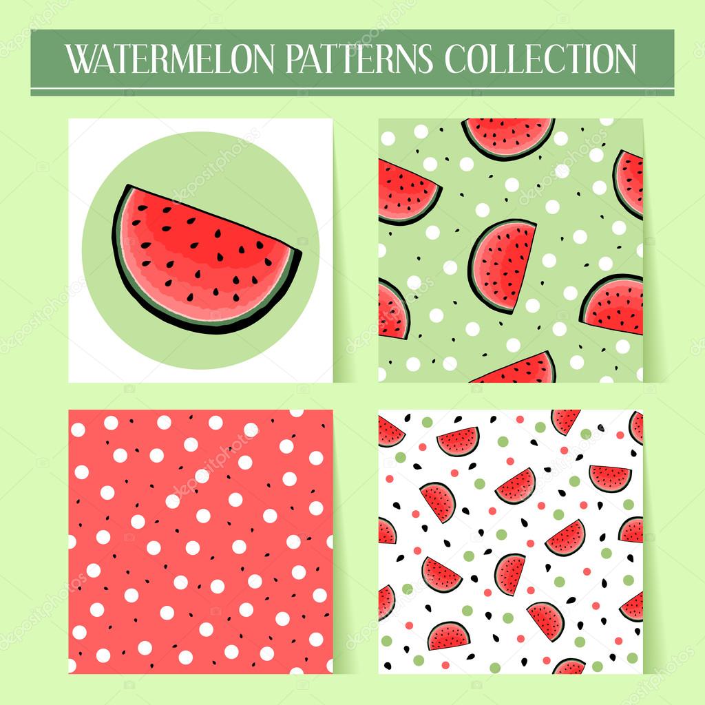 Seamless hand drawn watermelon patterns set