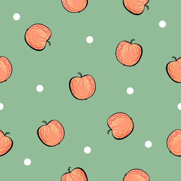 Rotes Apfelmuster auf grünem Hintergrund — Stockvektor