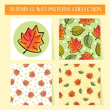 Desenleri kümesi sorunsuz elle çizilmiş sonbahar yaprakları