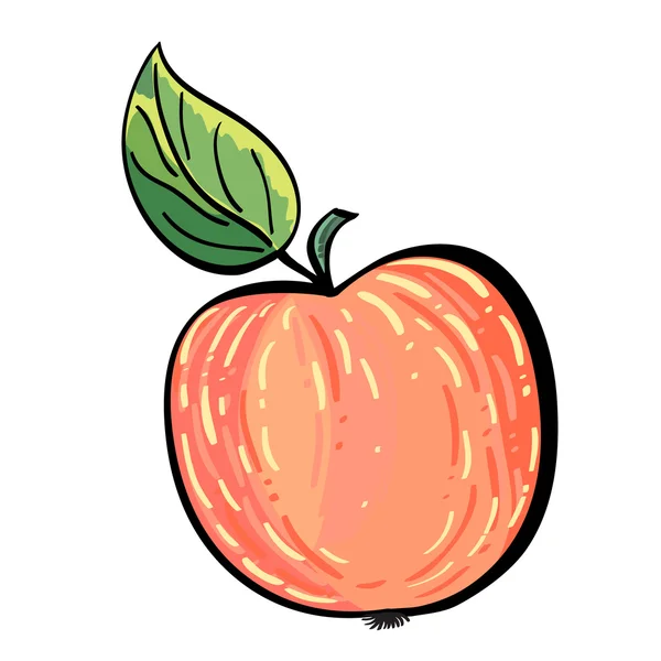 Käsin piirretty punainen omena lehtineen . — vektorikuva