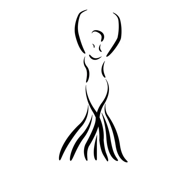 Danseuse esquissée dans une longue robe isolée — Image vectorielle
