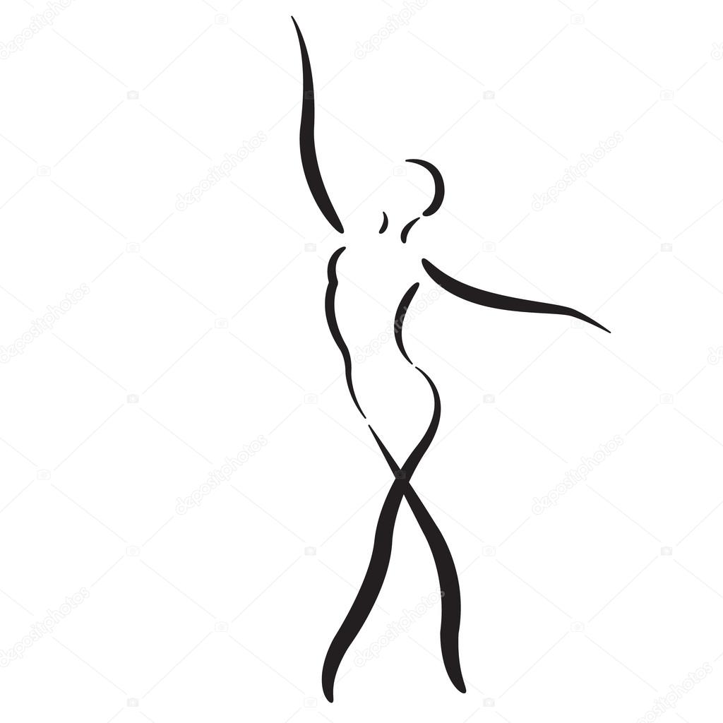 Sketched dancing woman isolated on white