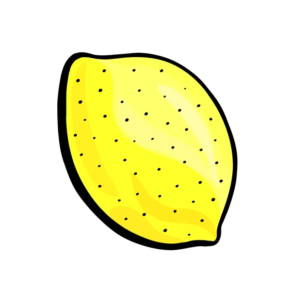 Hand dras gul citron med svart kontur. — Stock vektor