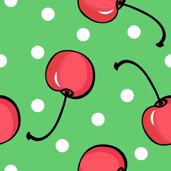 Modello di ciliegia senza cuciture su sfondo verde — Vettoriale Stock