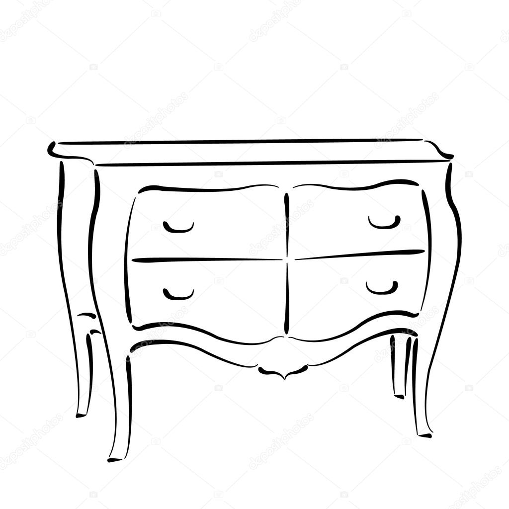 Sketched chest of drawers isolated on white